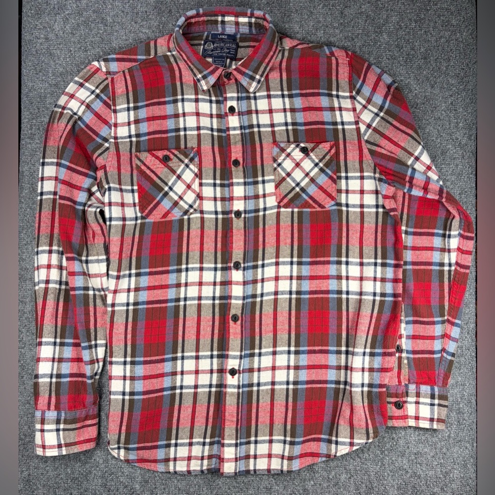 American Rag Men's Size L Red Plaid Flannel Shirt 90s Grunge Y2K Style Cotton